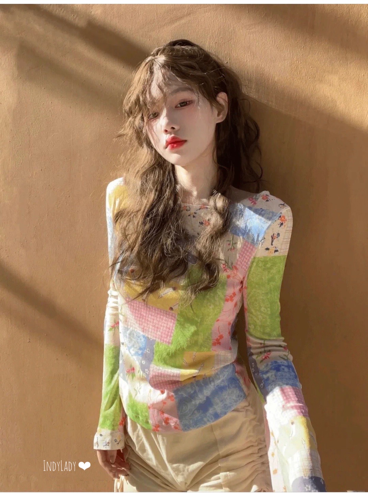 เสื้อคอปาด แขนยาว พิมพ์ลาย