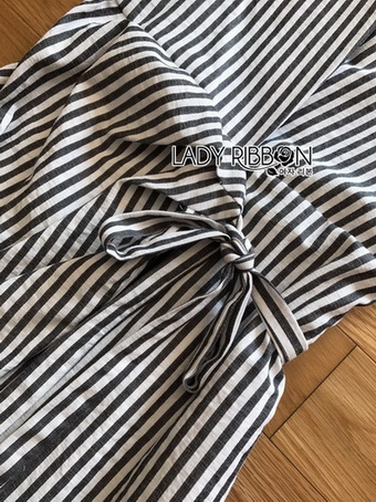 Chic Lady Ribbon Striped Cotton Kimono Dress