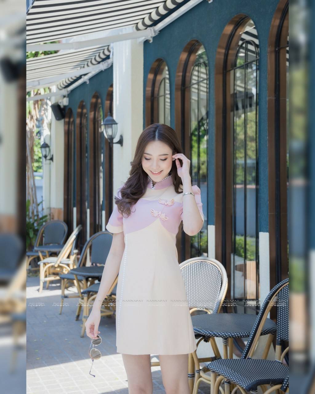 เดรสกีเพ้าซิปหลังสีทูโทนหวานๆ