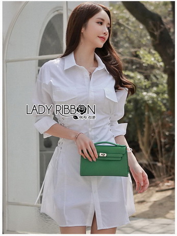 Chic Side-Lace Up Lady Ribbon Shirt Dress