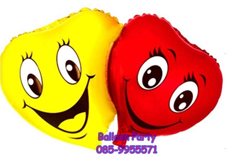 ลูกโป่งหัวใจคู่ หน้ายิ้มคู่ Twin Smile Heart Foil Balloon Red & Gold Color