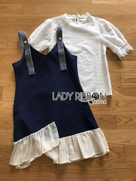 เซทเดรสเสื้อคอตตอนฉลุลายทับด้วยเดรสระบาย