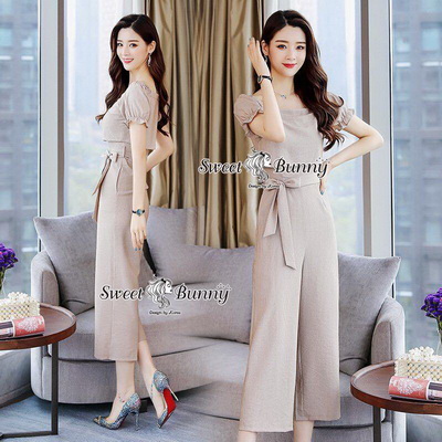 จั๊มสูทเกาหลีผ้าพื้นเนื้อดีผ้านุ่มใส่สบาย