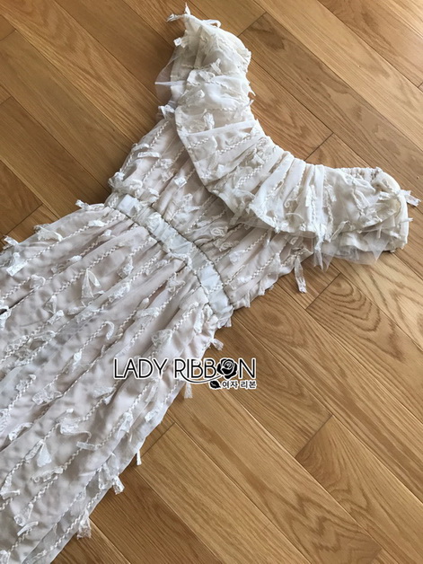 จัมป์สูทผ้าชีฟองตกแต่งลูกไม้ทรงเปิดไหล่