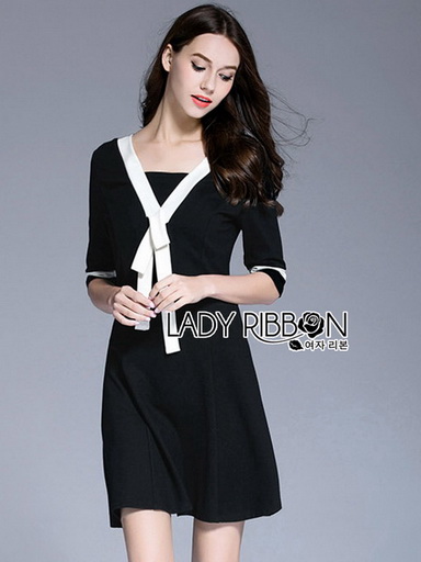 White & Black Lady Ribbon Dress