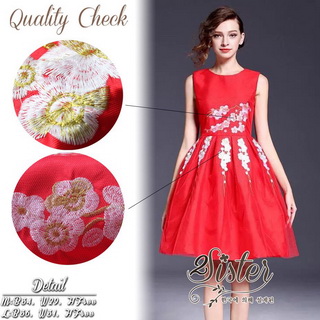 2Sister Made, Beauty Red Velvet Color Dress เดรสสั้น ลุคเรียบหรูสีแดงสด เนื้อผ้าpolyester+silkเกรดดี