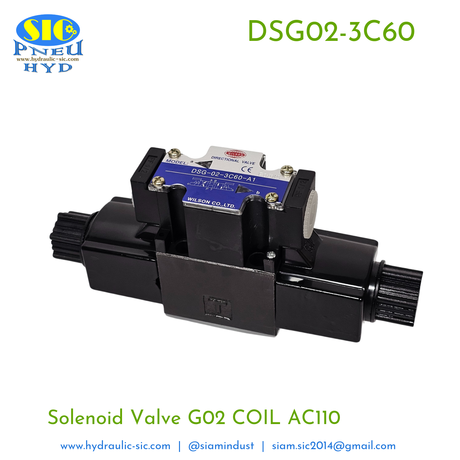 DSG-02-3C60-AC** / DC** Solenoid Valve Hydraulic G01/G02 ตำแหน่ง A B บล๊อก / P ถึง T (WILSON)