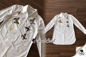 เชิ๊ทสีขาวลายผีเสื้องานปักเพชรวิ้งๆ