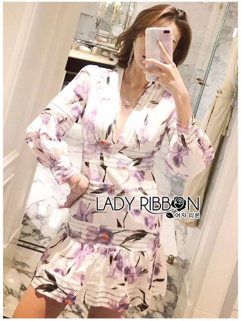 Mini Dress เดรสสั้นแขนยาวผ้าเครปสีขาว