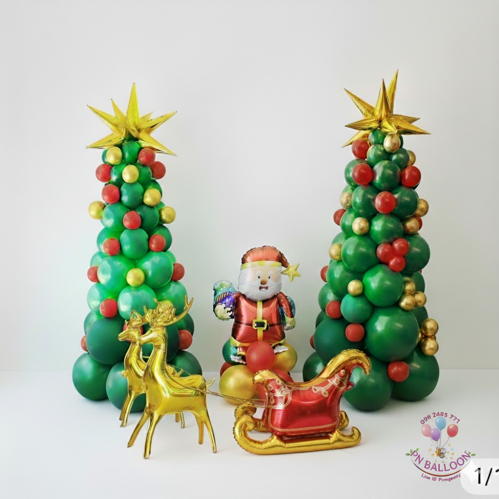 เสาลูกโป่งต้นคริสมาส ซานต้า ความสูง 1.80 - 2 เมตร