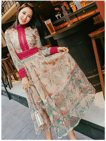Lady Fancy Colourful Lace Maxi Dress