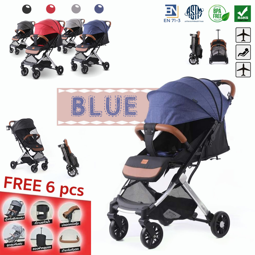 รถเข็นเด็ก OCHIBI Travel พับเก็บ พกพาสะดวก ขึ้นเครื่องบินได้ โครงสร้างอลูมิเนียม Blue