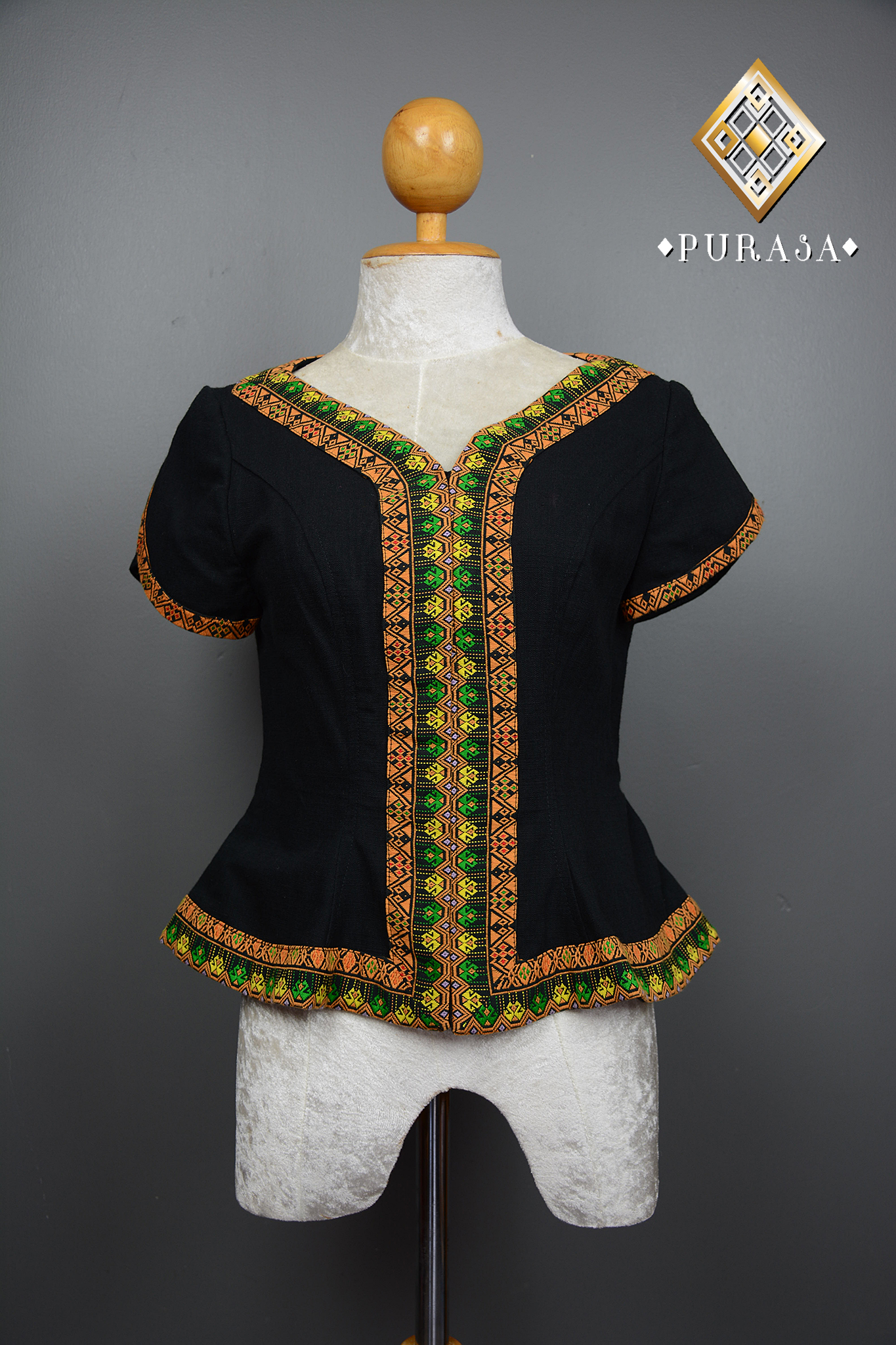 PUS025 เสื้อผ้าฝ้ายแต่งตีนจก