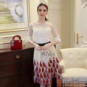 เสื้อ+กระโปรงผ้า organza เอวยางยืด