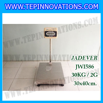 เครื่องชั่งดิจิตอลตั้งพื้น ยี่ห้อ JADEVER รุ่น JWI-586 ขนาดแท่น 30x40cm. พิกัดน้ำหนัก 30kg ค่าละเอียด 2g