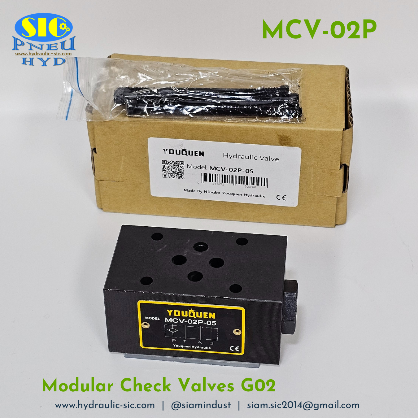 MCV-02P-05 : Modular Check Valve G02 วาล์วกันกลับ 1/4" แบบซ้อน YOUQUEN