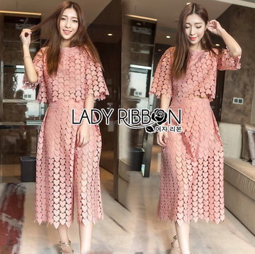 Lady Ribbon Online เสื้อผ้าออนไลน์ ขายส่งของแท้ราคาถููก LR12110716 🎀 Lady Ribbon's Made 🎀 Lady Charlotte Pinky Feminine Hearty Embroidered Set