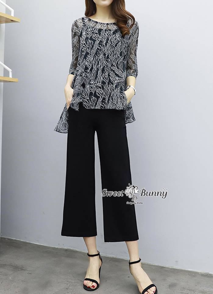 เสื้อผ้าชีฟองลายกิ่งไม้ ผ้าสีดำ