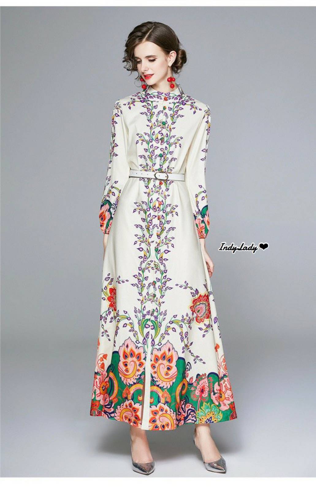 Maxi Dress กระดุมหน้า แขนยาว