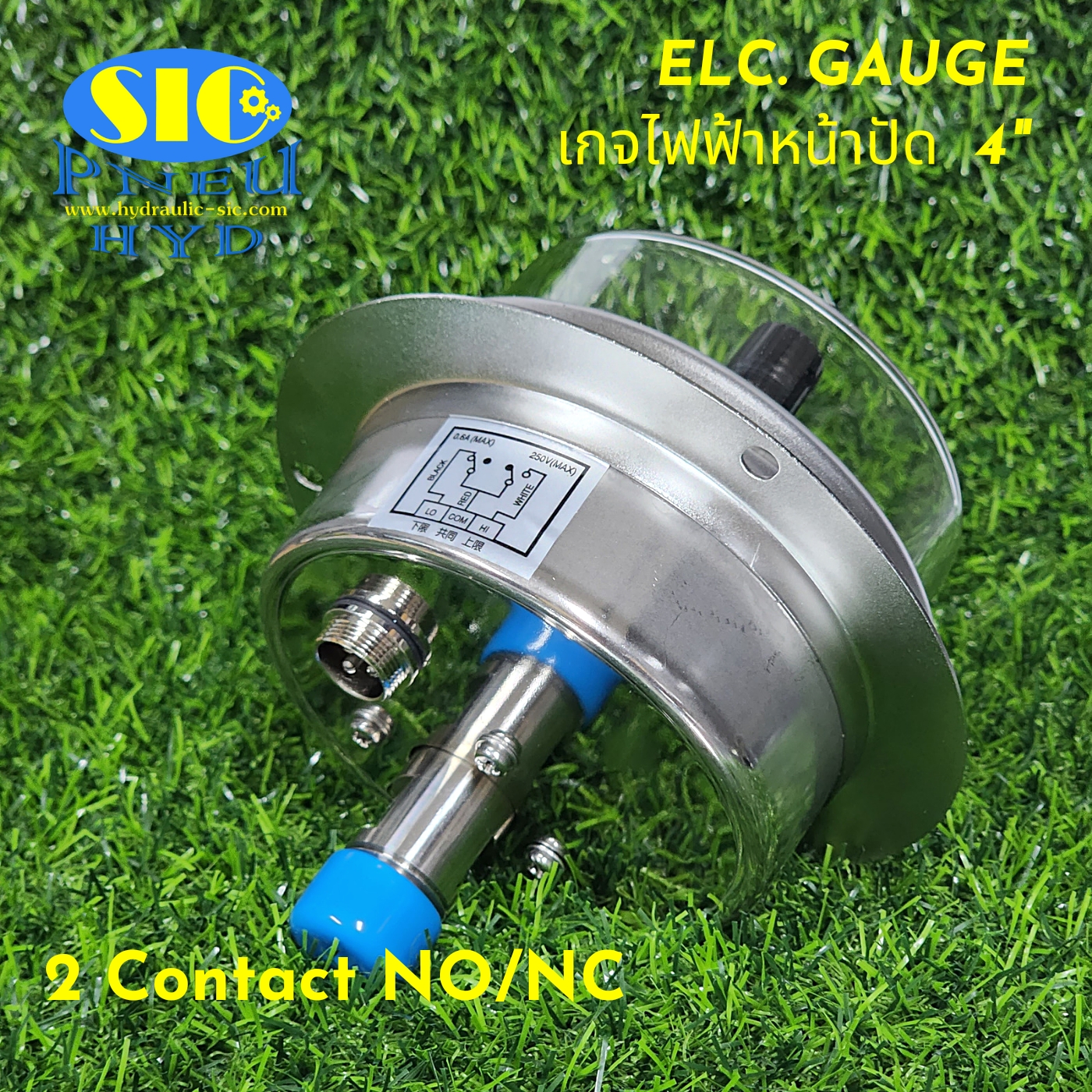 455-2AB Electric Gauge 2 Contract NO/NC เกจคอนแทรคไฟฟ้า , หน้าปัด 4" , เกลียวออกหลังล่าง