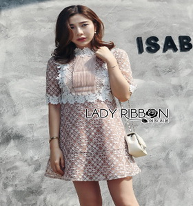 Lace with Lady Ribbon Nude Lining Mini Dress