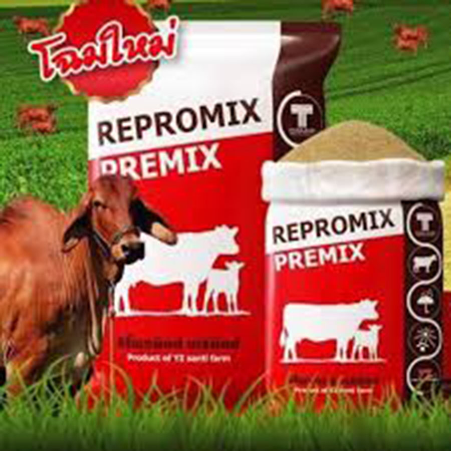 รีโพรมีกซ์พรีมิกซ์ Repromix Premix อาหารเสริมวัว อาหารวัว กินเก่ง กลับสัดไว ผสมติดง่าย บำรุงรังไข่ วัวนม วัวเนื้อ
