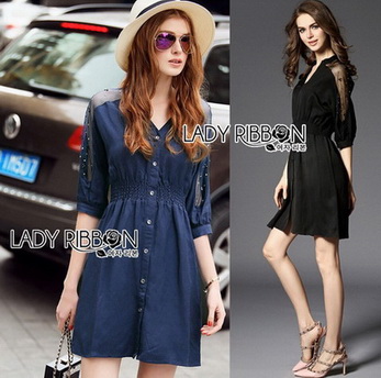 Lady Natalie Minimal Organza and Denim Cotton Shirt Dress