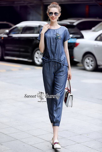 ชุดวอล์มเซ็ทเสื้อกางเกงยีนส์ผ้ายีนส์