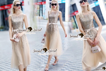 Lady Ribbon Online เสื้อผ้าออนไลน์ ขายส่งของแท้พร้อมส่ง Seoul Secret SS10250716 Seoul Secret Say's ....Goldy SeQuinny Party Dress