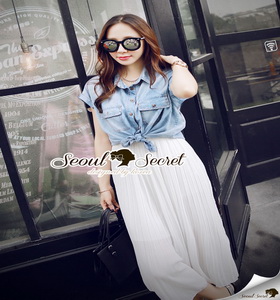 Mini Denim Shirt Pleat Skirt Set งานลุคสาววินเทจ งานมิกซ์แอนด์แมตซ์