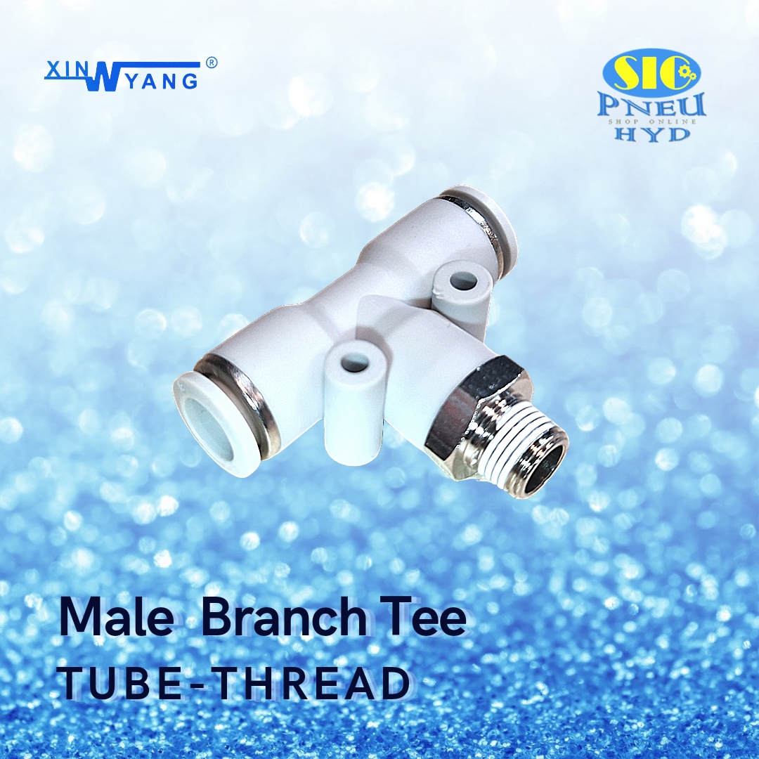 SPB : ข้อต่อลม 3 ทาง ตัว T สวมสาย 2 ทาง เกลียวลงล่าง Male Branch T TUBE TO THREAD