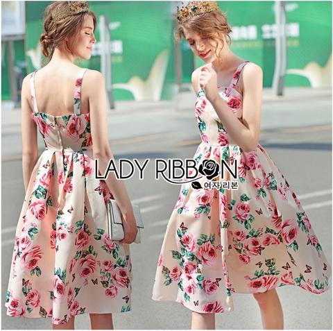 Dress เดรสผ้าเครปพิมพ์ลายดอกกุหลาบบาน