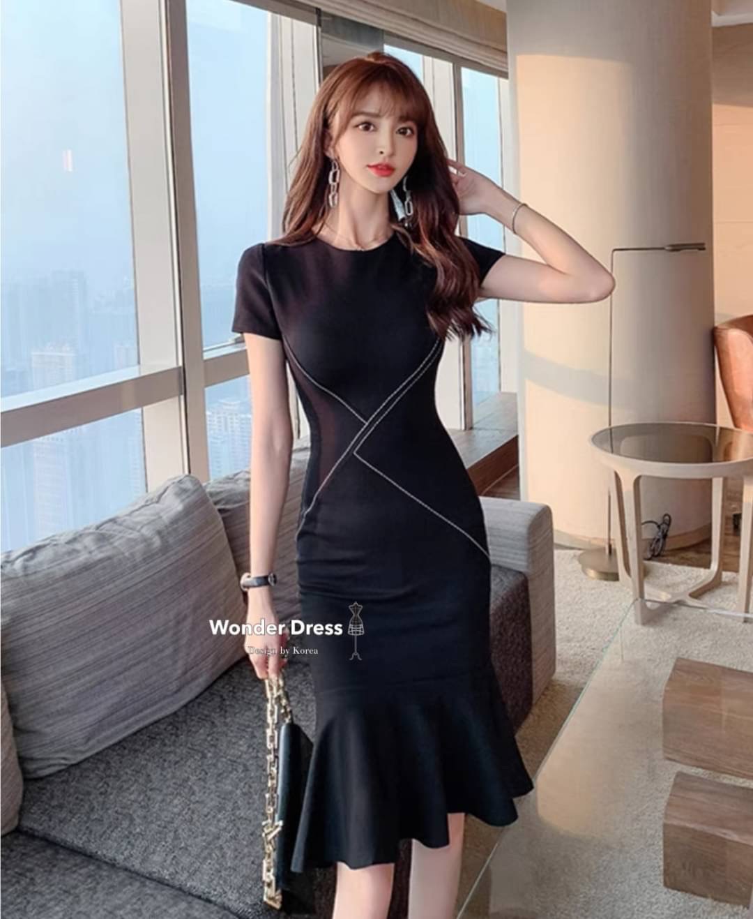 เดรสผ้ายืดเนื้อดีโทนสีพื้นดำ
