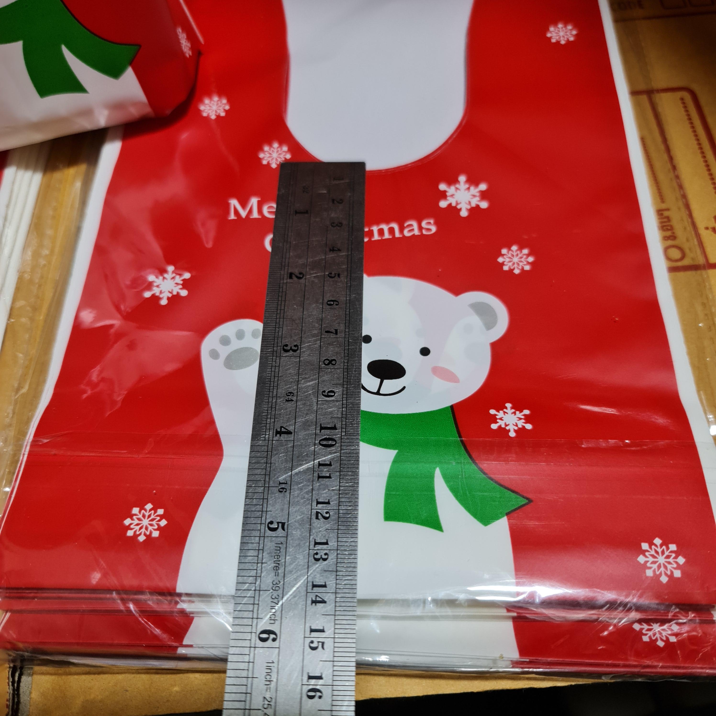 🇹🇭ส่งทุกวัน ถุงหูกระต่าย 17.5×28+7.5cm. 1แพ๊ค/1ลาย คริสมาส Merry Christmas ถุงพลาสติก ถุงของชำร่วย j12 bbpo