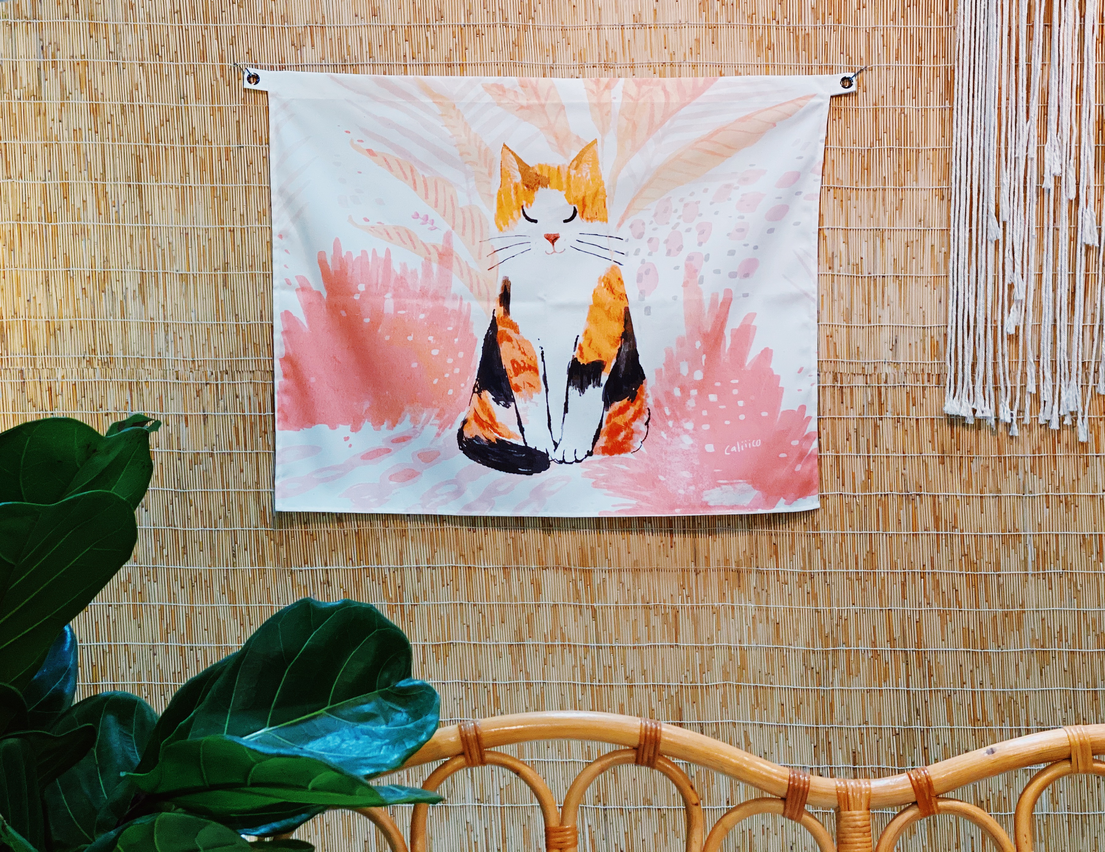 ผ้าตกแต่งผนังพิมพ์ลายแมว Wall decorate print fabric