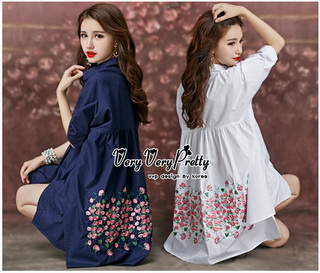 Lady Ribbon Online ขายส่งเสื้อผ้าออนไลน์ Very very pretty VP06030816 Smart Chic Embroidery Cotton shirt Dress
