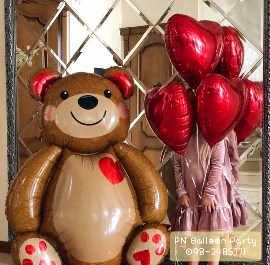 ลูกโป่งน้องหมี+หัวใจ วาเลนไทน์ Valentine's bear and heart balloons