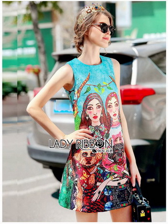 Dress เดรสผ้าโบรเคดพิมพ์ลายสีสดใสสไตล์ซัมเมอร์