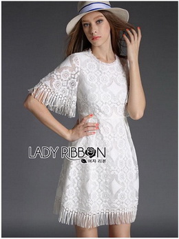 Lady Florence Bohemian Chic Fringed White Lace Dress