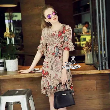 Lady Ribbon Online ขายส่งเสื้อผ้าออนไลน์ ของแท้ พร้อมส่ง LV03140716 🍭Korea Design By Lavida natalie colorful butterfly printed pretty dress