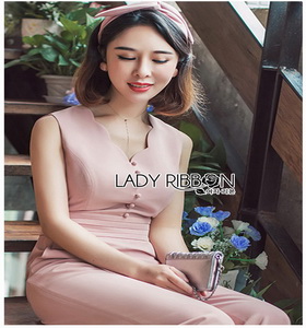 PalePink Crepe Lady Ribbon Jumpsuit จัมป์สูท