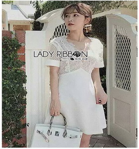 White Lace and Crepe Mini Dress Lady Ribbon มินิเดรส