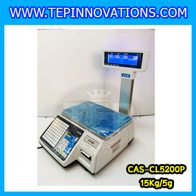 เครื่องชั่งคำนวณราคา 15kg เครื่องชั่งคำนวณราคาดิจิตอลและพิมพ์สติ๊กเกอร์บาร์โค้ด เครื่องชั่งดิจิตอล15kg เครื่องชั่งคำนวณราคา เครื่องชั่ง15kg ความละเอียด5g ตาชั่ง15กิโล ยี่ห้อ CAS รุ่น CL5200 P เครื่องชั่งทำบาร์โค้ด 15 กิโลกรัม