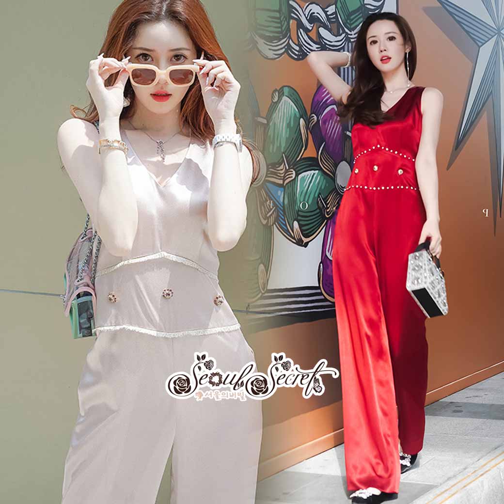 จั้มสูทขายาวลุคสาวสวยเสื้อทรงแขนกุด ทรงคอวีดูไฮคลาส