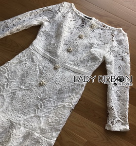 Lady Ribbon Peplum Lace Dress เดรสผ้าลูกไม้สีขาวสไตล์วินเทจ