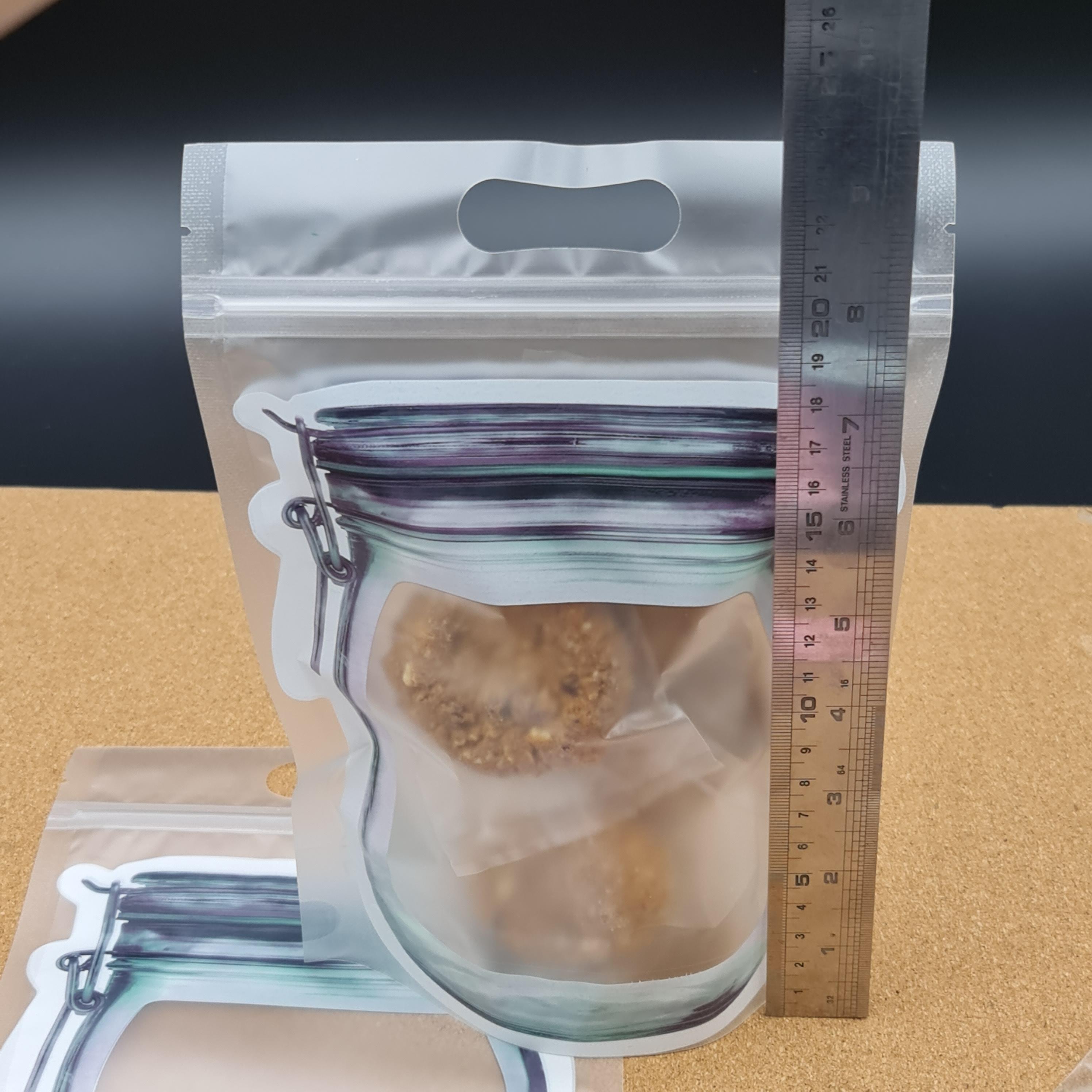 ถุงซิป มีหูหิ้ว ตั้งได้ ขวดขุ่นขอบขาว ขนาด15×22.5+ก้นถุง5.5cm. 50ใบ/แพ็ค 20ใบ/แพ็ค พลาสติก เบเกอรี่ j12