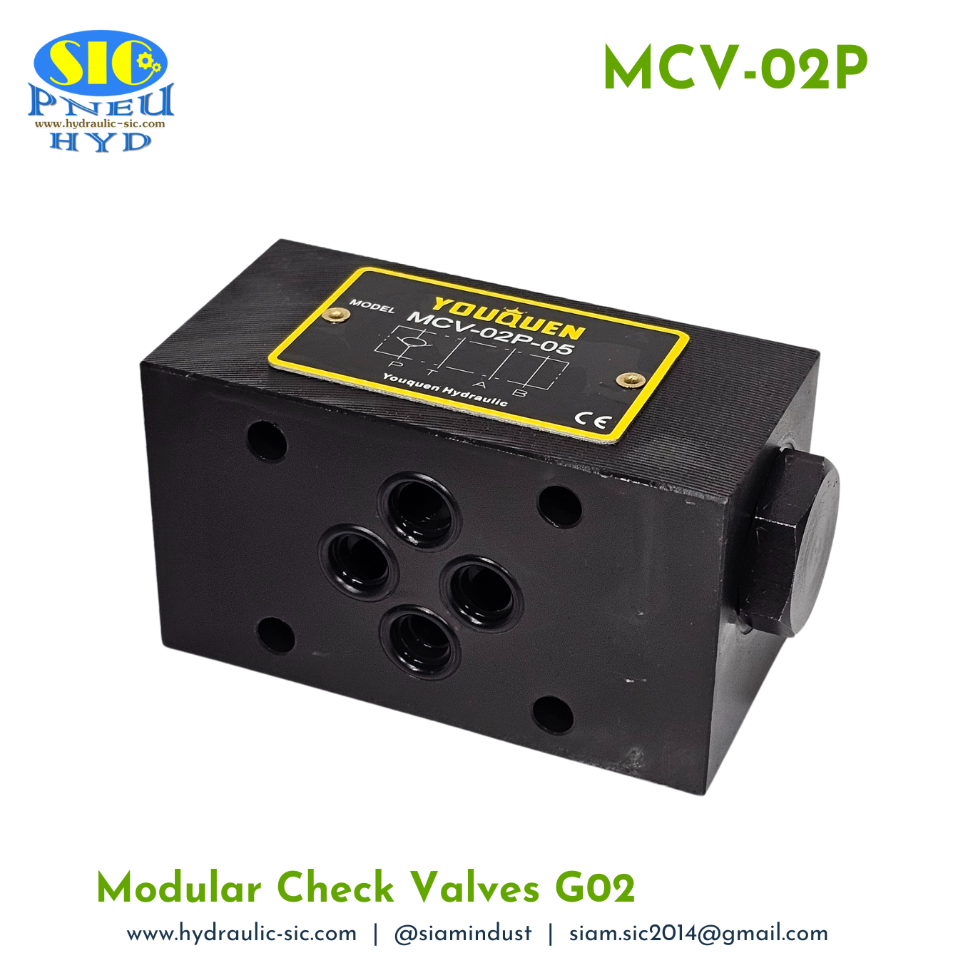 MCV-02P-05 : Modular Check Valve G02 วาล์วกันกลับ 1/4" แบบซ้อน YOUQUEN