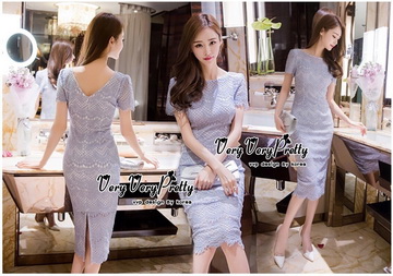 Lady Ribbon Online เสื้อผ้าแฟชั่นออนไลน์ขายส่ง เลดี้ริบบอนของแท้พร้อมส่ง Veryverypreppy เสื้อผ้า VP02240716 Luxury Classic Vintage Lace Long Dress