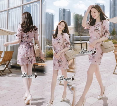 dress เดรสลายดอกกุหลาบโทนชมพูสุดหวาน