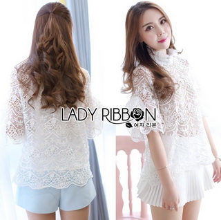LR14220816 🎀 Lady Ribbon's Made 🎀 Lady bella Modern Vintage Lace Blouse เสื้อลูกไม้สไตล์โมเดิร์นวินเทจ